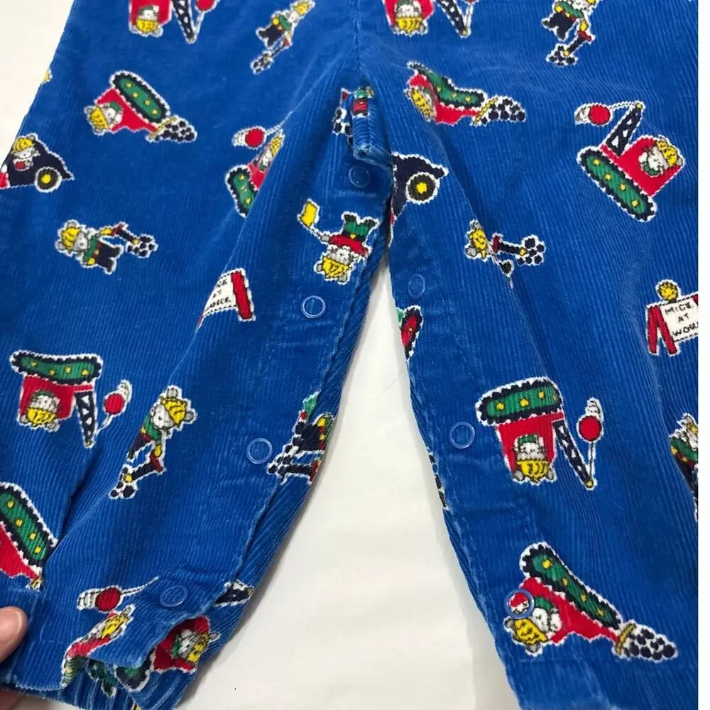 Vintage 90s OshKosh Boys Mice At Work Construction Print Corduroy Overalls 2T
